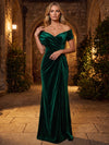 Velvet Mermaid Off Shoulder Maxi Mother of the Bride Dresses with Side Waist Ruched