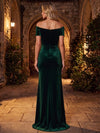 Velvet Mermaid Off Shoulder Maxi Mother of the Bride Dresses with Side Waist Ruched