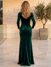 Velvet Mermaid V Neck Maxi Mother of the Bride Dresses with Central Ruched Gathering Detail