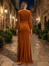Velvet Mermaid V Neck Maxi Mother of the Bride Dresses with Side Waist Ruched