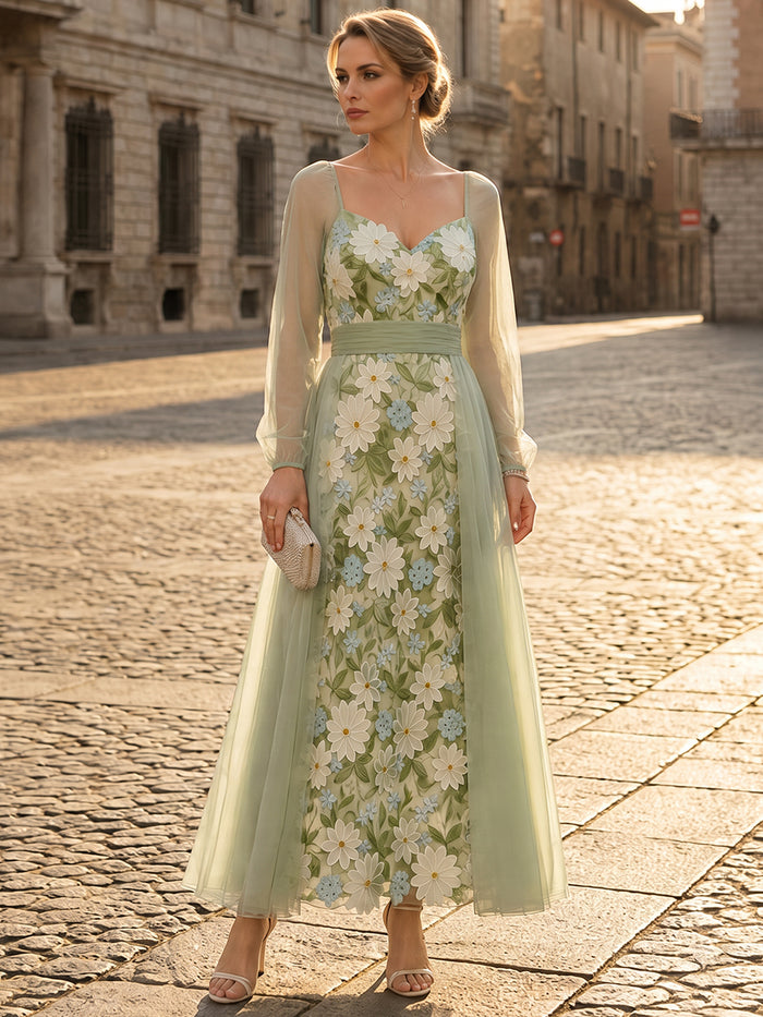 3D Flower Appliques A-Line Sweetheart Maxi Mother of the Bride Dresses with Pleated