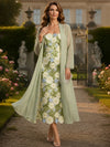 3D Flower Appliques Sheath Spaghetti Straps Maxi Mother of the Bride Dresses with Jacket