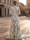 3D Flower Appliques Pantsuit Crew Neck Maxi Mother of the Bride Pantsuits with Floral Embroidery