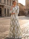 3D Flower Appliques Pantsuit Crew Neck Maxi Mother of the Bride Pantsuits with Floral Embroidery