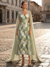 3D Flower Appliques A-Line V Neck Midi Mother of the Bride Dresses with Sash