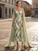 3D Flower Appliques A-Line V Neck Midi Mother of the Bride Dresses with Sash