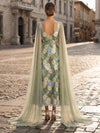 3D Flower Appliques A-Line V Neck Midi Mother of the Bride Dresses with Sash