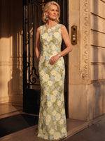 3D Flower Appliques Mermaid Crew Neck Maxi Mother of the Bride Dresses with Floral Embroidery
