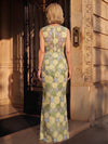 3D Flower Appliques Mermaid Crew Neck Maxi Mother of the Bride Dresses with Floral Embroidery