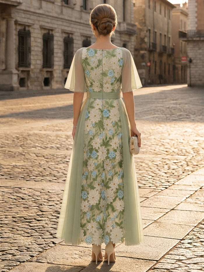 3D Flower Appliques A-Line Sweetheart Maxi Mother of the Bride Dresses with Wide Ruched Chiffon Waistband