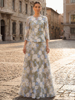 3D Flower Appliques A-Line Crew Neck Maxi Mother of the Bride Dresses with Front Keyhole Cutout