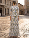 3D Flower Appliques A-Line Crew Neck Maxi Mother of the Bride Dresses with Front Keyhole Cutout