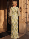 3D Flower Appliques Mermaid Crew Neck Maxi Mother of the Bride Dresses with Flowey Chiffon Bell‑Flare 3/4 Sleeves