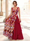 3D Flower Lace A-Line Square Neck Maxi Mother of the Bride Dresses with Ruffles