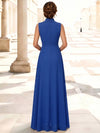 3D Flower Lace A-Line Stand Collar Maxi Mother of the Bride Dresses with Ruffles