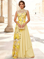 3D Flower Lace A-Line High Lace Illusion Neckline Maxi Mother of the Bride Dresses with Lace Applique