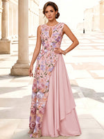 3D Flower Lace A-Line Crew Neck Maxi Mother of the Bride Dresses with Keyhole