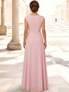 3D Flower Lace A-Line Crew Neck Maxi Mother of the Bride Dresses with Keyhole
