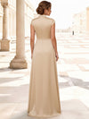 3D Flower Lace A-Line Stand Collar Maxi Mother of the Bride Dresses with Ruffles