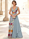 3D Flower Lace A-Line V Neck Maxi Mother of the Bride Dresses with Ruffles