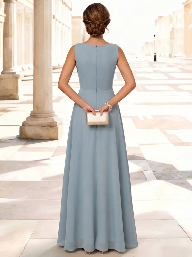 3D Flower Lace A-Line V Neck Maxi Mother of the Bride Dresses with Ruffles