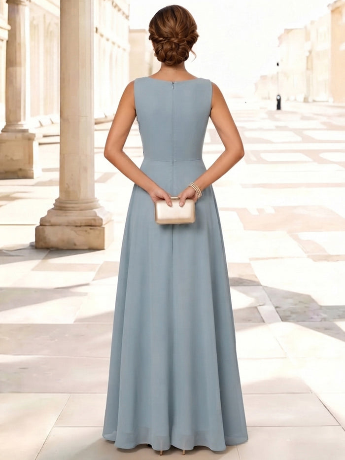 3D Flower Lace A-Line V Neck Maxi Mother of the Bride Dresses with Ruffles