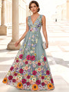 3D Flower Lace A-Line V Neck Maxi Mother of the Bride Dresses with Pleated