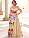 3D Flower Lace A-Line Off Shoulder Maxi Mother of the Bride Dresses with Ruffles