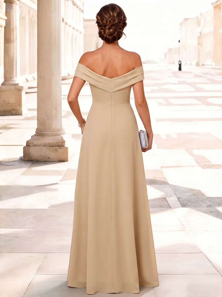3D Flower Lace A-Line Off Shoulder Maxi Mother of the Bride Dresses with Ruffles