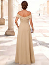 3D Flower Lace A-Line Off Shoulder Maxi Mother of the Bride Dresses with Ruffles