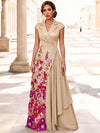 3D Flower Lace A-Line V Neck Maxi Mother of the Bride Dresses with Pleated