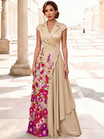 3D Flower Lace A-Line V Neck Maxi Mother of the Bride Dresses with Pleated