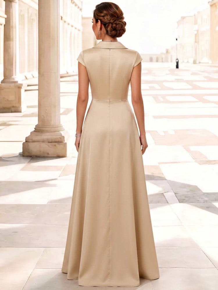 3D Flower Lace A-Line V Neck Maxi Mother of the Bride Dresses with Pleated