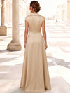 3D Flower Lace A-Line V Neck Maxi Mother of the Bride Dresses with Pleated