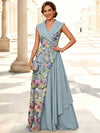 3D Flower Lace A-Line Wide Lapel Shawl Collar Maxi Mother of the Bride Dresses with Ruffles