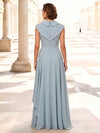 3D Flower Lace A-Line Wide Lapel Shawl Collar Maxi Mother of the Bride Dresses with Ruffles