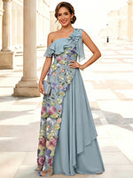 3D Flower Lace A-Line One Shoulder Maxi Mother of the Bride Dresses with 3D Flowers