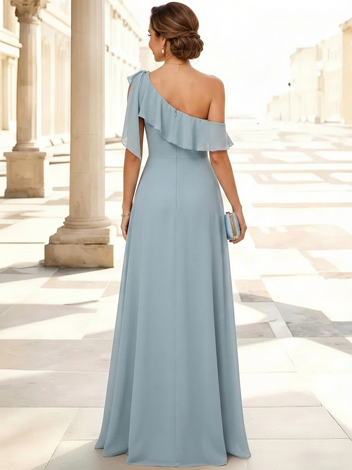 3D Flower Lace A-Line One Shoulder Maxi Mother of the Bride Dresses with 3D Flowers