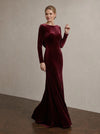 Velvet Mermaid Crew Neck Maxi Mother of the Bride Dresses with Back Cowl Draped Low‑Back