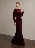 Velvet Mermaid Crew Neck Maxi Mother of the Bride Dresses with Back Cowl Draped Low‑Back
