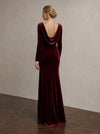 Velvet Mermaid Crew Neck Maxi Mother of the Bride Dresses with Back Cowl Draped Low‑Back