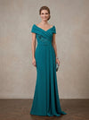 Jersey Mermaid Off Shoulder Maxi Mother of the Bride Dresses with Floral Lace Applique