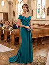 Jersey Mermaid Off Shoulder Maxi Mother of the Bride Dresses with Floral Lace Applique