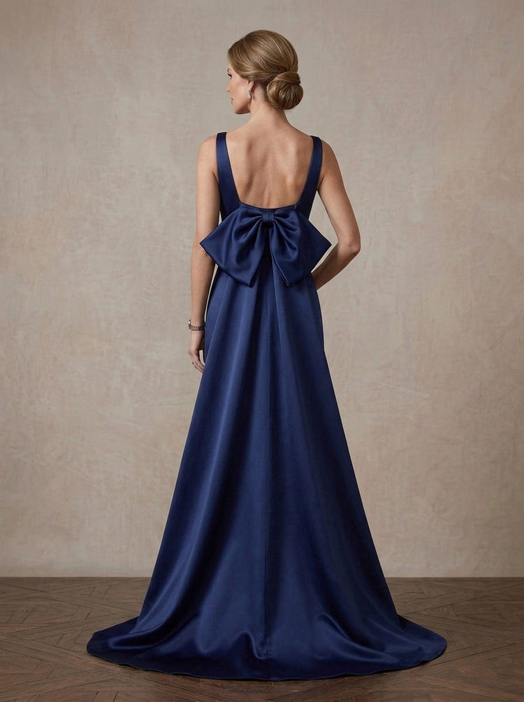 Satin Sheath V Neck Maxi Mother of the Bride Dresses with Wraps