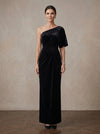 Velvet Sheath One Shoulder Maxi Mother of the Bride Dresses with Side Waist Ruched