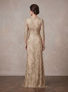 Mesh Sheath Asymmetric Neck Maxi Mother of the Bride Dresses with Feather‑Leaf Sequin Embroidery