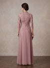 Chiffon A-Line Stand Collar Maxi Mother of the Bride Dresses with Feather‑Leaf Sequin Embroidery