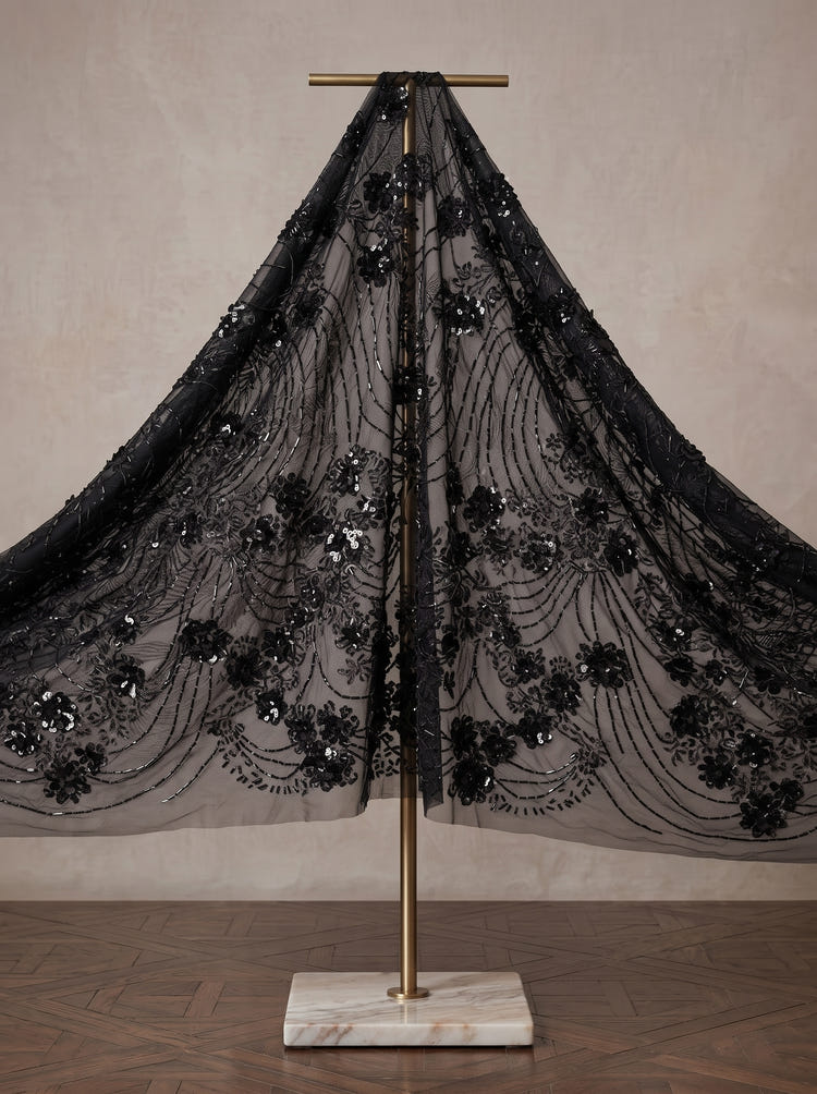 Satin A-Line Stand Collar Maxi Mother of the Bride Dresses with Feather‑Leaf Sequin Embroidery
