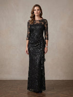 Mesh Sheath Boat Neck Maxi Mother of the Bride Dresses with Draped Side Sash