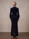 Velvet Sheath Peter Pan Collar Maxi Mother of the Bride Dresses with Belt